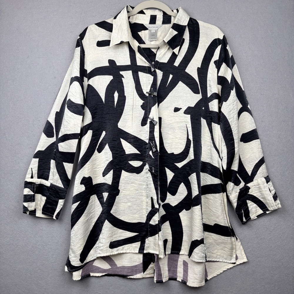 Multiples Shirt Womens L Toggle Button Abstract Print - Picture 2 of 9